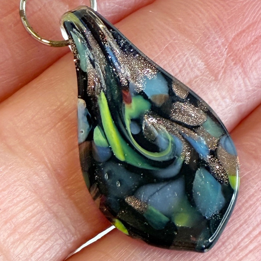 Lampwork Glass Earrings Celestial Dangle Teardrop Swirl Multicolor Silver Tone - Picture 8 of 12